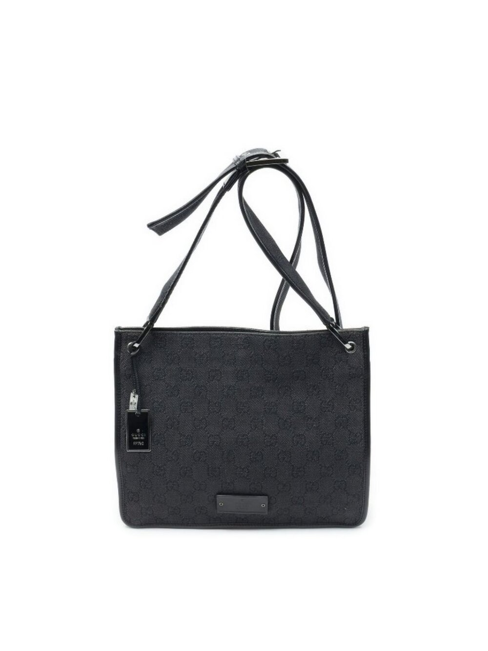 Gucci Zip Messenger Crossbody Black GG Denim Canvas
